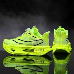 Carbon board running shoes autumn and winter rotating buckle sports double mesh shoes ultra light shock absorption+ultra light carbon board+rotating buckle fluorescent green