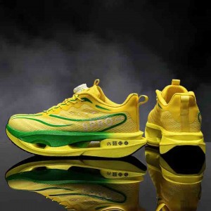 Carbon board running shoes autumn and winter rotating buckle sports double mesh shoes ultra light shock absorption+ultra light carbon board+rotating buckle Lemon yellow