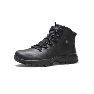 Outdoor hiking shoes men's high top winter cowhide waterproof hiking anti slip wool warm cotton shoes snow boots black