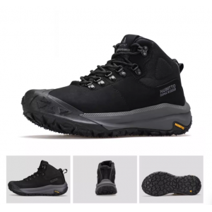 Outdoor snow boots for men, winter new style with added fleece, thick insulation, anti slip and wear-resistant hiking shoes black