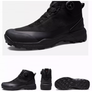 Outdoor snow boots for men in autumn and winter, new style with plush insulation, no need for rotating buckle, anti slip hiking shoes black