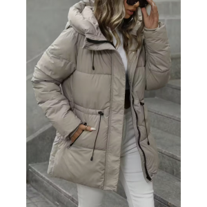 Women'S Winter Quilted Hooded Jacket with Adjustable Waist & Full-Zip Closure - Insulated Puffer Coat, Machine Washable, 5 Color Options 