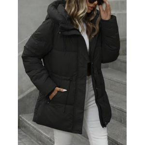 Women'S Winter Quilted Hooded Jacket with Adjustable Waist & Full-Zip Closure - Insulated Puffer Coat, Machine Washable, 5 Color Options 