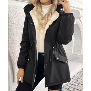 Women's Jacket] Heavy-Duty Thick Insulated Women's Winter Jacket - Hooded Collar, Full-Zip Closure & Drawstring Waist - Burgundy/Red - Machine Washable