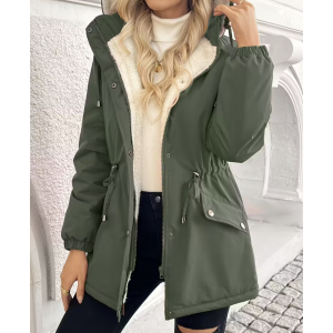 Women's Jacket] Heavy-Duty Thick Insulated Women's Winter Jacket - Hooded Collar, Full-Zip Closure & Drawstring Waist - Burgundy/Red - Machine Washable