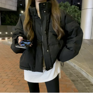 Women'S 2025 Winter Korean Style Oversized Loose-Fit Jacket - Soft Stand Collar Puffer Coat with Full-Zip Closure, Long Sleeve Casual Outerwear, Solid Color (Light Shown) for Everyday & Formal Wear, Warm Insulating Coat for Cold Weather