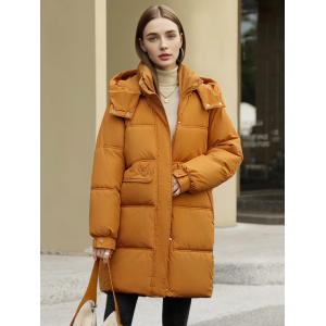 Women'S Cozy Mid-Length Hooded Jacket - Thick Winter Coat with Pockets, Casual Style, Solid Color, Long Sleeves, Perfect for Cold Weather Comfort, Winter Coat