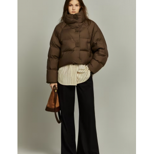 Women'S 2025 New Winter Thickened Insulated Jacket - Korean Style Oversized Coat with Puffer Design, Short Length & Belted Waist, Full-Zip Closure, Flared Hem & Bell Sleeves, Warm Winter Coat for Petite Women, Casual to Formal Outfits