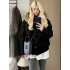 Winter Jacket with Large Plush Fur Collar - Black Cold-Weather Coat, Machine Washable Long Sleeve Outerwear, White & Design for Casual & Formal Wear Winter Jacket with Large Plush Fur Collar - Black Cold-Weather Coat, Machine Washable Long Sleeve Outerwear, White & Design for Casual & Formal Wear