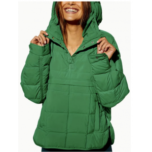 Women'S Oversized Hooded Down Jacket - Lightweight Warm Winter Coat with Full-Zip Front, Full-Length Zipper Closure, Button Closure Hood, Machine Washable Cold Weather Outerwear For Travel, Everyday 